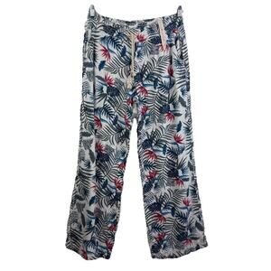 NWOT April Kiss Linen Blend Beach Pants Large Wide Leg High Rise Pull On Pockets